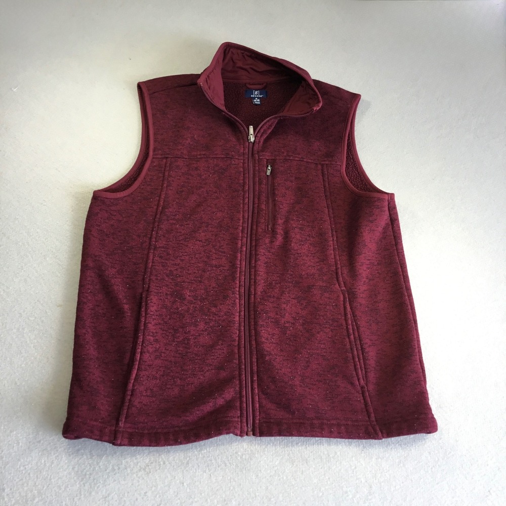 George Mens Sweater Fleece Vest Burgundy Marl Full Zip Size M 38-40